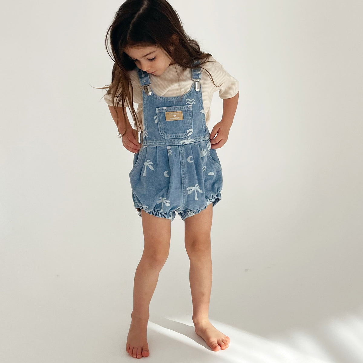 Bowie Bubble Romper - Cali Print Denim – Suede Daze