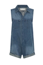 Load image into Gallery viewer, Braxton Mini Hemp Heart Cutout Denim Jumpsuit - Faded Blue
