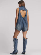 Load image into Gallery viewer, Braxton Mini Hemp Heart Cutout Denim Jumpsuit - Faded Blue