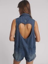 Load image into Gallery viewer, Braxton Mini Hemp Heart Cutout Denim Jumpsuit - Faded Blue