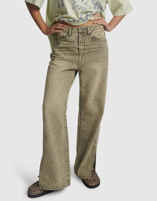 Billie Mid Waist Long Rise Straight Leg Denim Jeans - Burnt Khaki