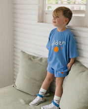 Load image into Gallery viewer, Golden Logo Mid Sleeve Tee - Pool Blue