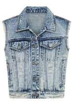 Load image into Gallery viewer, Cropped Denim Trucker Denim Vest - Acid Blue