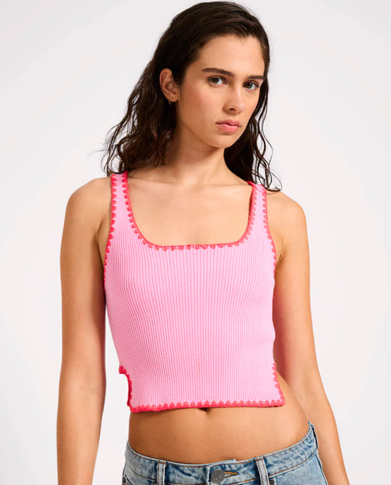 Knitted Scallop Tank Top - Pink