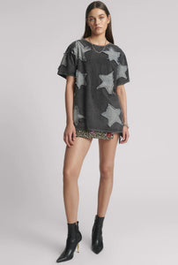 Denim Star Hand Embellished Boyfriend Tee - Charcoal