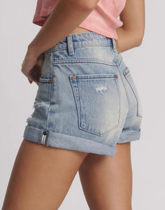 Bandits High Waist Messed Up Denim Shorts - Salty Dog Blue
