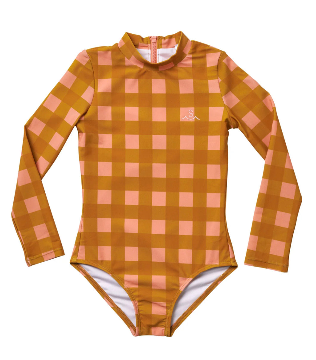 Seaside Gingham Swimsuit -  Long Sleeve