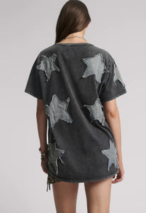 Denim Star Hand Embellished Boyfriend Tee - Charcoal