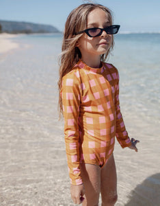 Seaside Gingham Swimsuit -  Long Sleeve
