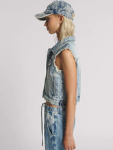 Load image into Gallery viewer, Cropped Denim Trucker Denim Vest - Acid Blue