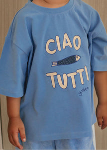Ciao Tutti Pesci Mid Sleeve Tee Pool Blue