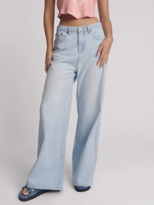 Love Machines Mid Waist Super Wide Leg Denim Jeans - Blue Heart