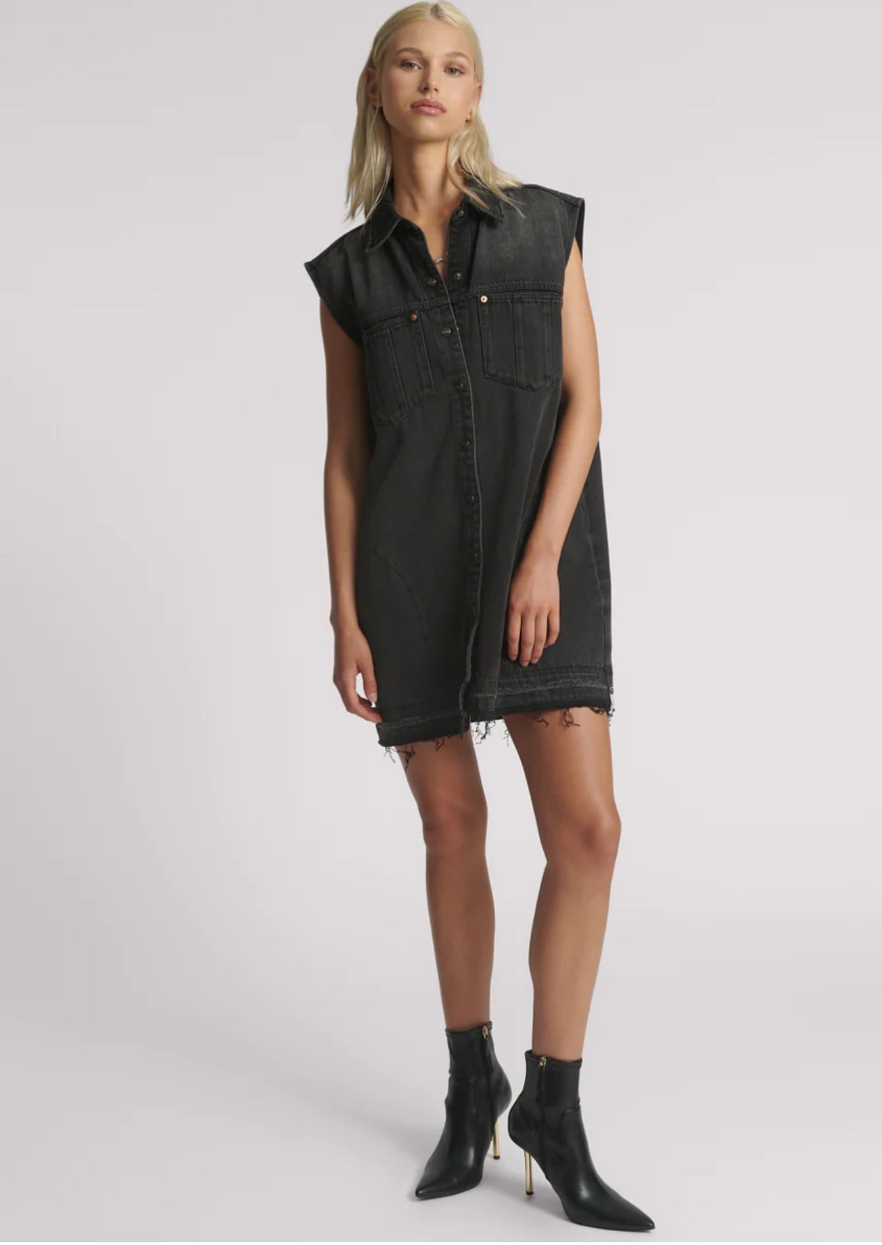 black suede shirt dress Savannah Long Leather Shirt/Dress in Black, Black / 42 (US 4/6)