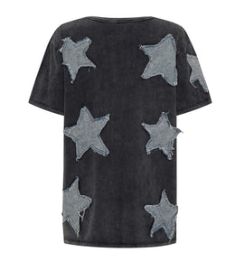 Denim Star Hand Embellished Boyfriend Tee - Charcoal