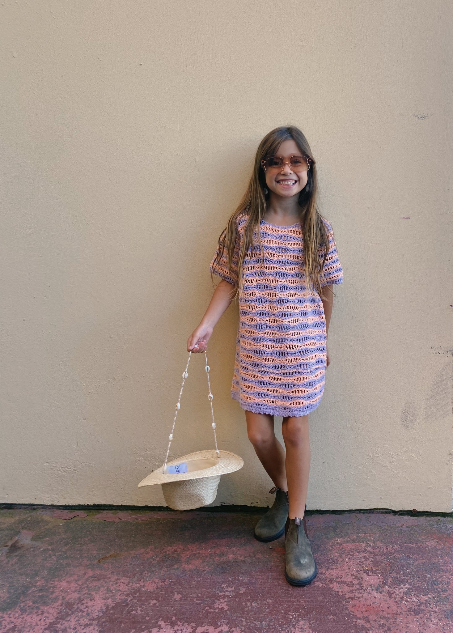 Wavy Crochet Dress - Lavender/Peach Suede Daze Wavy Crochet Dress - Lavender/Peach Suede Daze