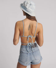 Load image into Gallery viewer, Denim Flower Backless Crop Top - Cloudy Blue
