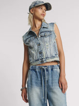 Load image into Gallery viewer, Cropped Denim Trucker Denim Vest - Acid Blue