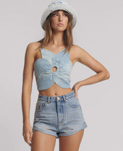 Load image into Gallery viewer, Denim Flower Backless Crop Top - Cloudy Blue