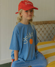 Load image into Gallery viewer, Golden Logo Mid Sleeve Tee - Pool Blue