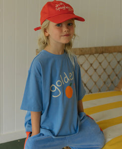 Golden Logo Mid Sleeve Tee - Pool Blue