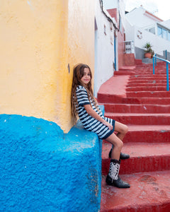 Wavy Crochet Dress - Navy/White