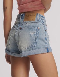 Bandits High Waist Messed Up Denim Shorts - Salty Dog Blue