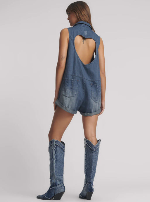 Braxton Mini Hemp Heart Cutout Denim Jumpsuit - Faded Blue