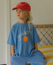 Load image into Gallery viewer, Golden Logo Mid Sleeve Tee - Pool Blue