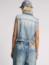 Load image into Gallery viewer, Cropped Denim Trucker Denim Vest - Acid Blue