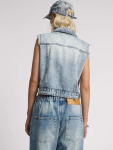 Cropped Denim Trucker Denim Vest - Acid Blue