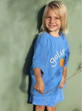 Load image into Gallery viewer, Golden Logo Mid Sleeve Tee - Pool Blue
