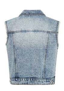 Cropped Denim Trucker Denim Vest - Acid Blue