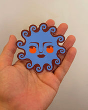 Load image into Gallery viewer, Sun Face Cerulean Blue Sticker
