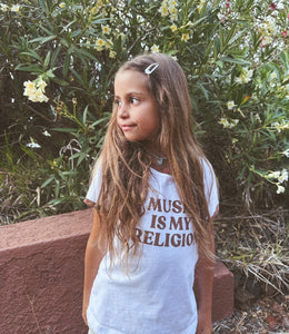 MUSIC IS MY RELIGION Tee - White/Brown (Organic)