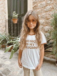 MUSIC IS MY RELIGION Tee - White/Brown (Organic)