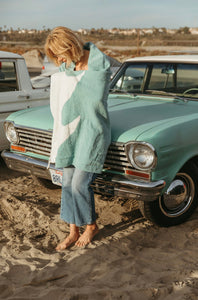 Las Olas Mexican Blanket - Mint Ocean Blue Wave Design