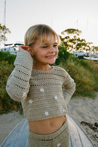 Daisies All Over Crochet Set - Almond