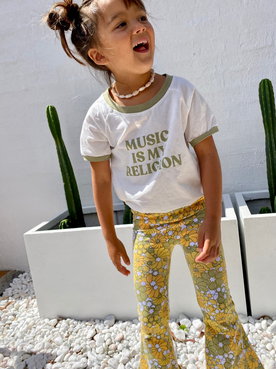 MUSIC IS MY RELIGION Tee - White/Olive (Organic)