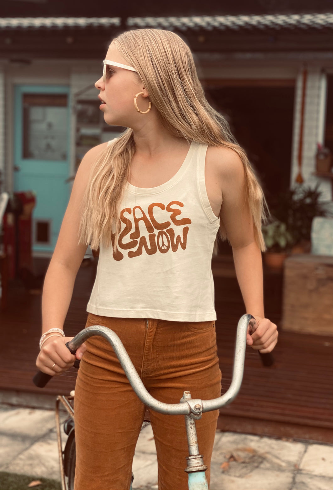 Peace Now Crop Singlet - Butter
